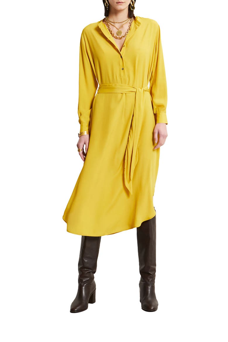 Silk-Blend Midi Dress With Sash, Main, color, Yellow