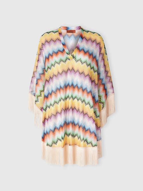Missoni Short Caftan With Fringes And Gradient Stripe Print In Multi
