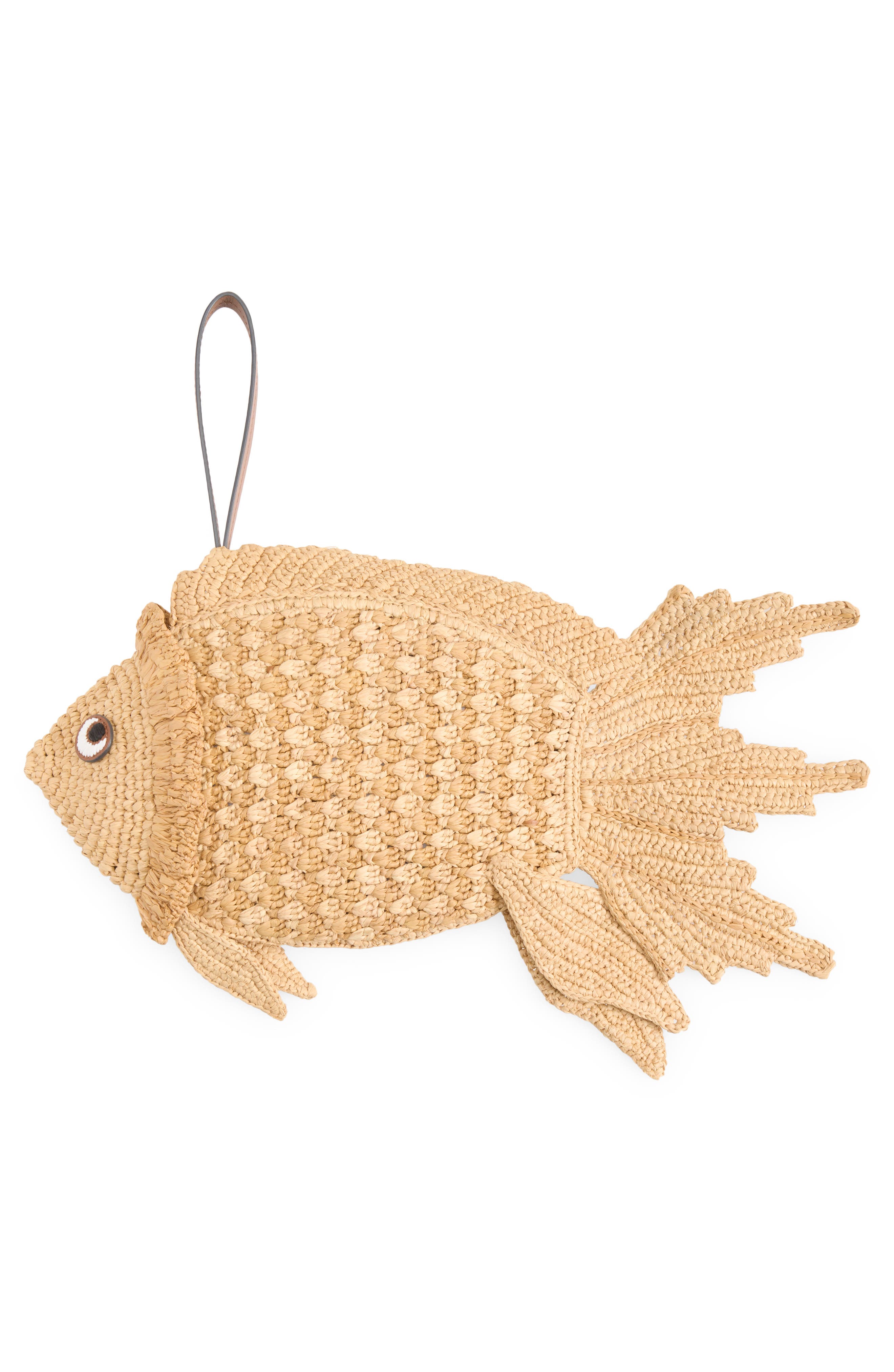 Crochet Raffia Fish Clutch, Alternate, color, NATURAL