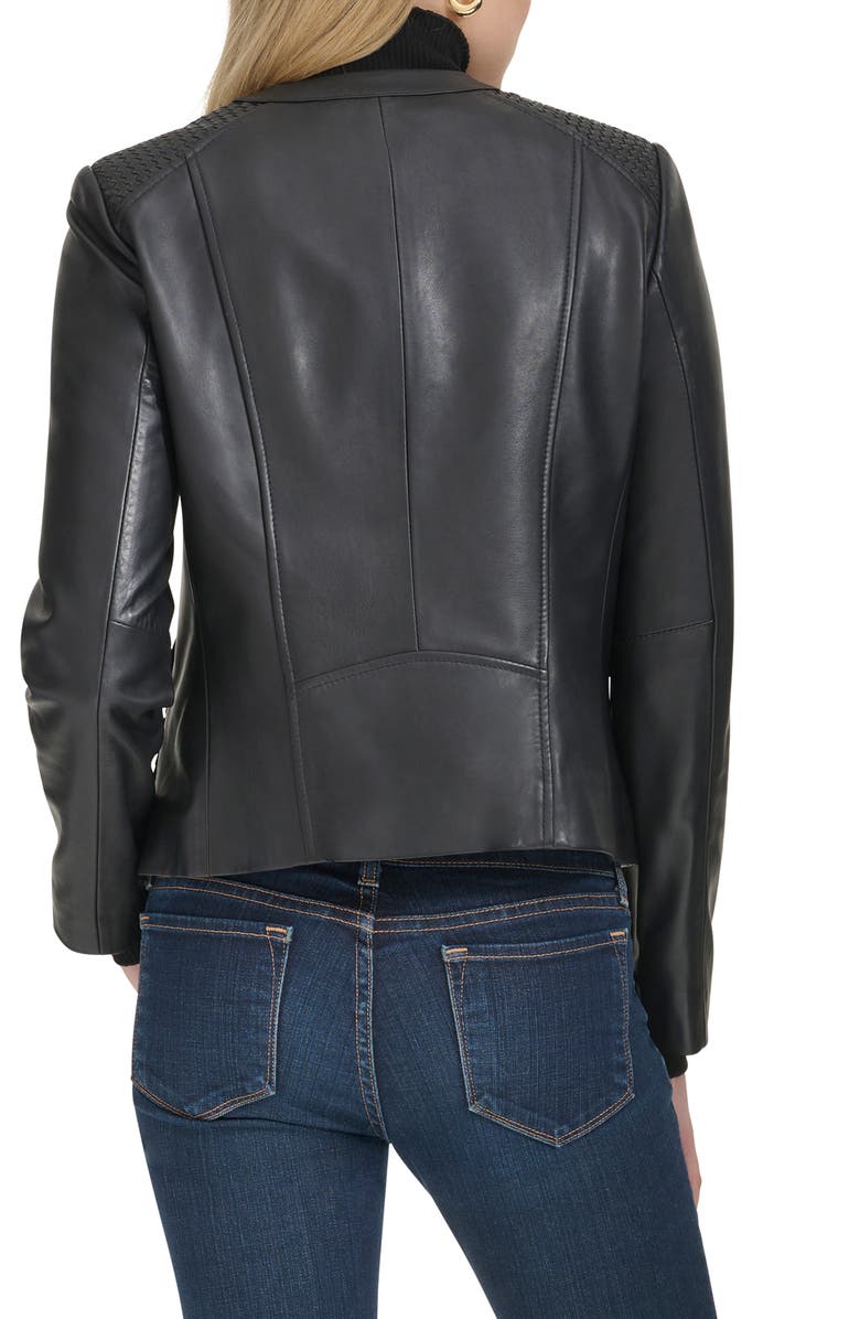 Cole Haan Woven Detail Leather Jacket, Alternate, color, Black