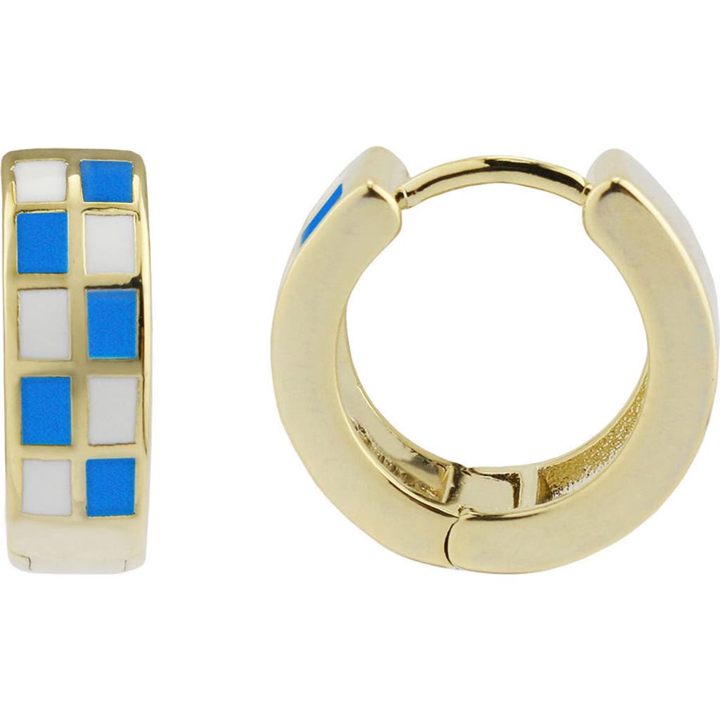 Rebl Gender Inclusive 15.7mm Checkered Hoop Earrings In Blue And White
