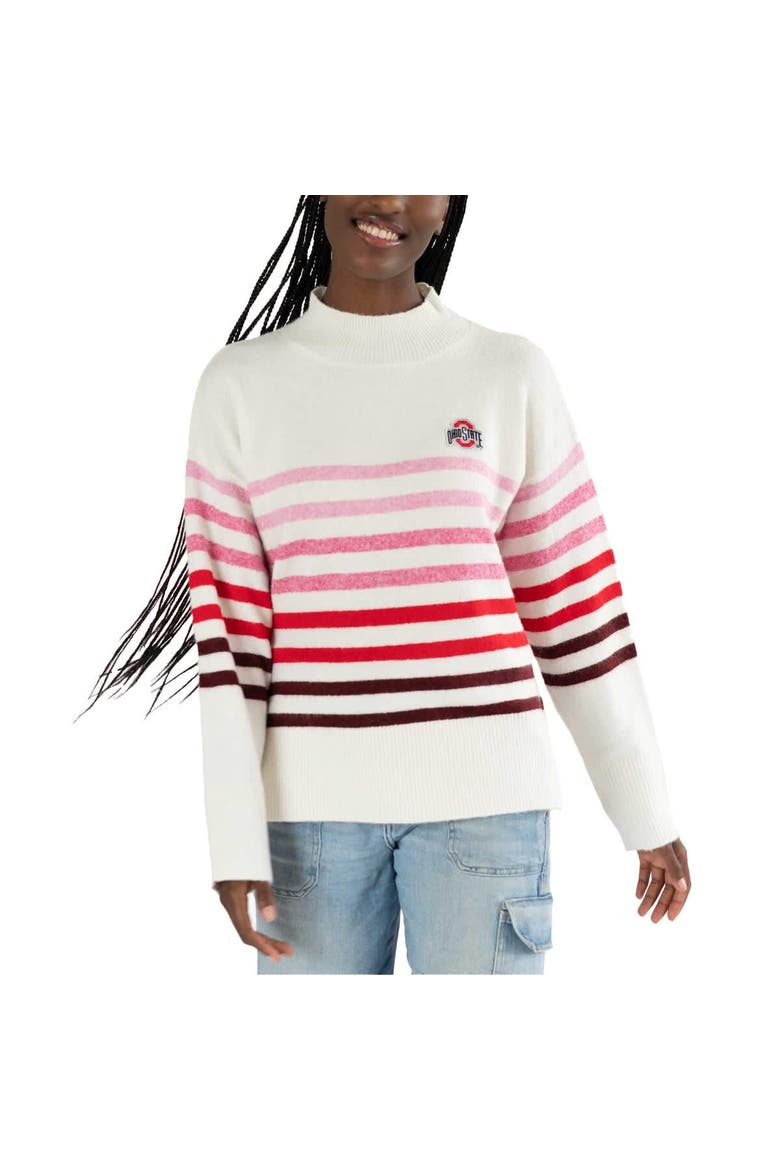 Women's Lusso  White Ohio State Buckeyes Simone Striple Mock Neck Oversized Pullover Sweater, Main, color, White