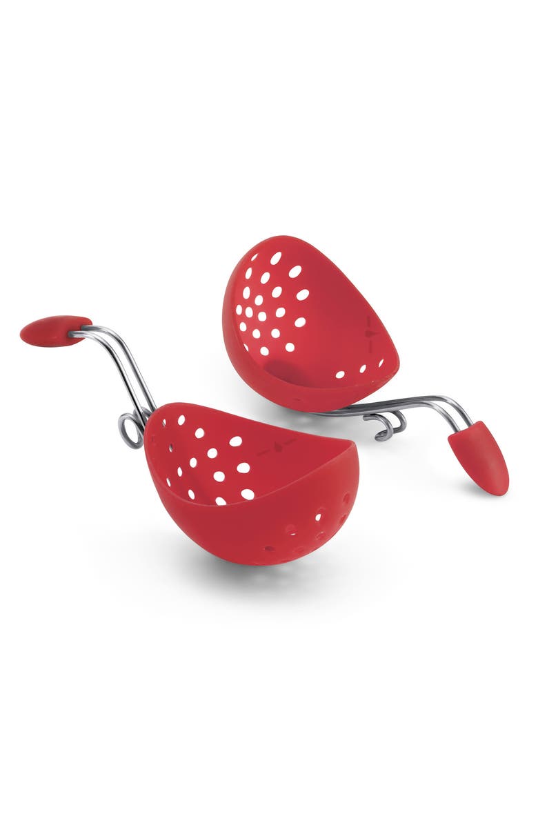 CUISIPRO Silicone Egg Poacher Set of 2 With Pan Clips, Main, color, Red
