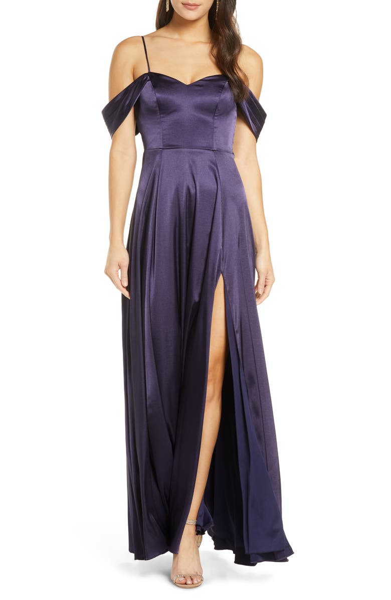 Sequin Hearts Cold Shoulder Satin Evening Gown, Main, color, 