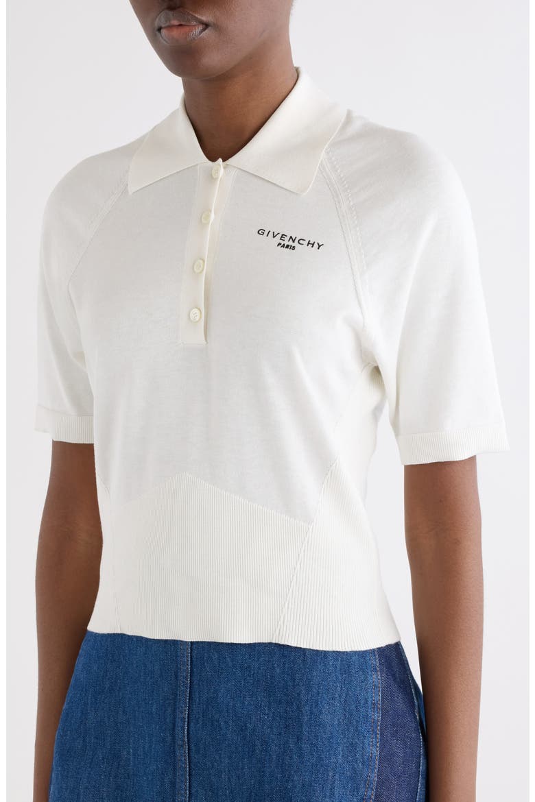 Crop Short Sleeve Cotton & Silk Polo Sweater, Alternate, color, IVORY
