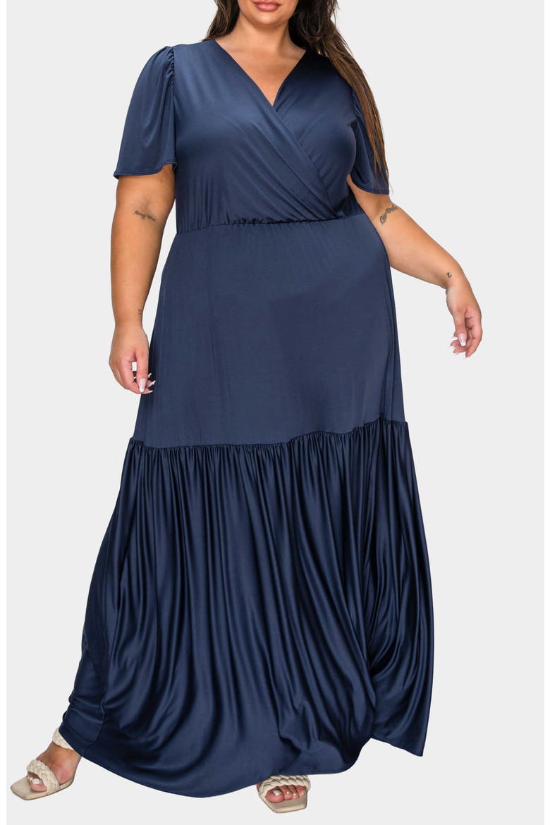 Violetta Tiered Surplice Dress, Alternate, color, NAVY