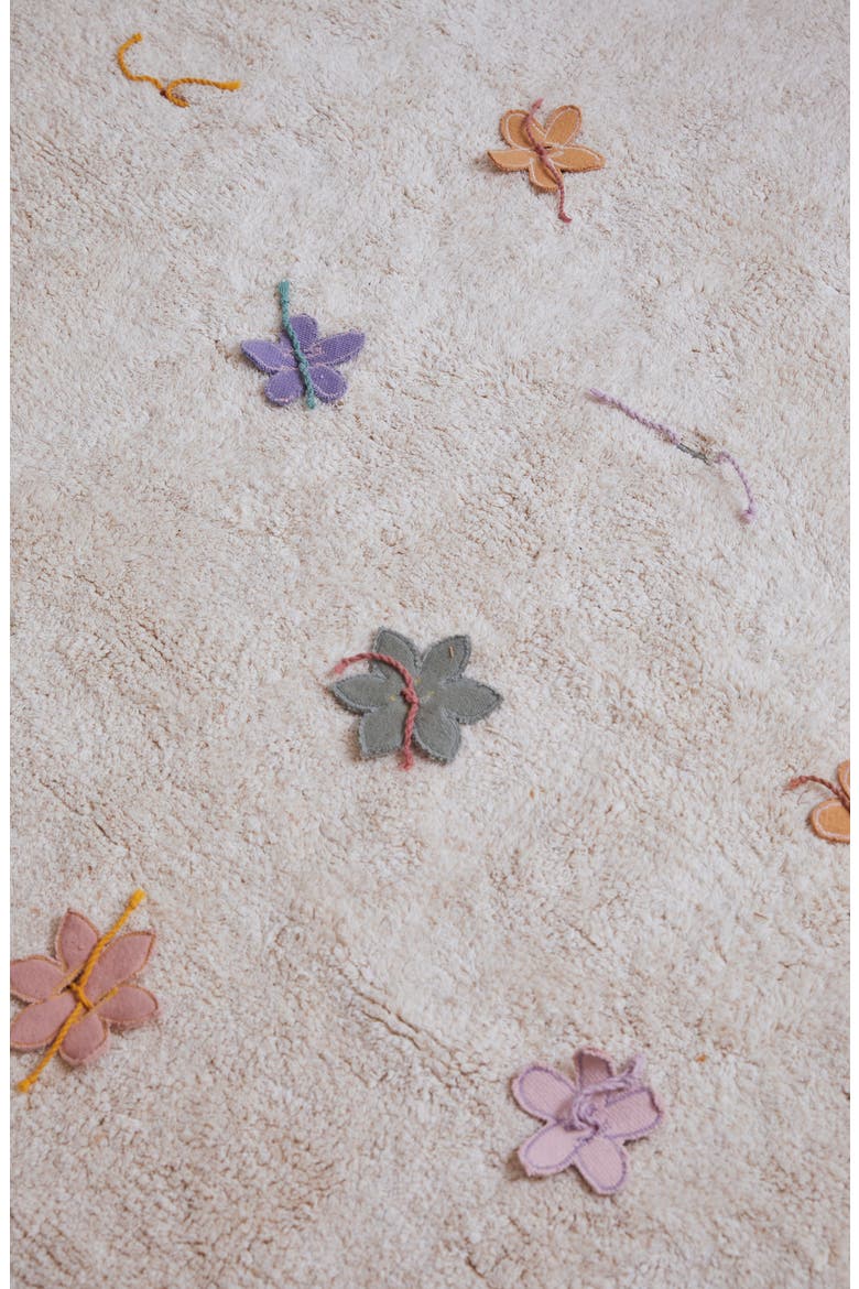 Wildflowers Fringe Trim Washable Cotton Blend Play Rug, Alternate, color, NATURAL