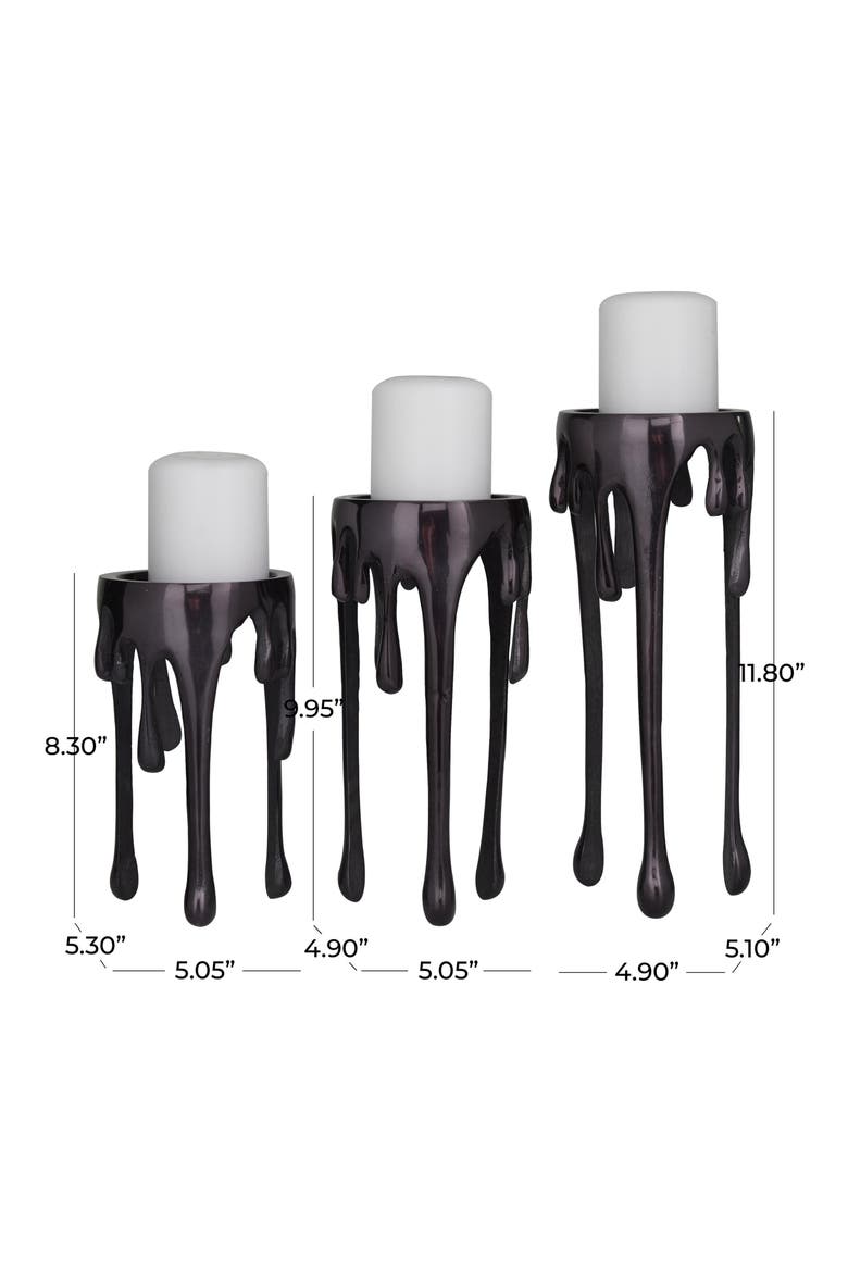 Set of 3 Melting Wax Pillar Candleholders, Alternate, color, BLACK