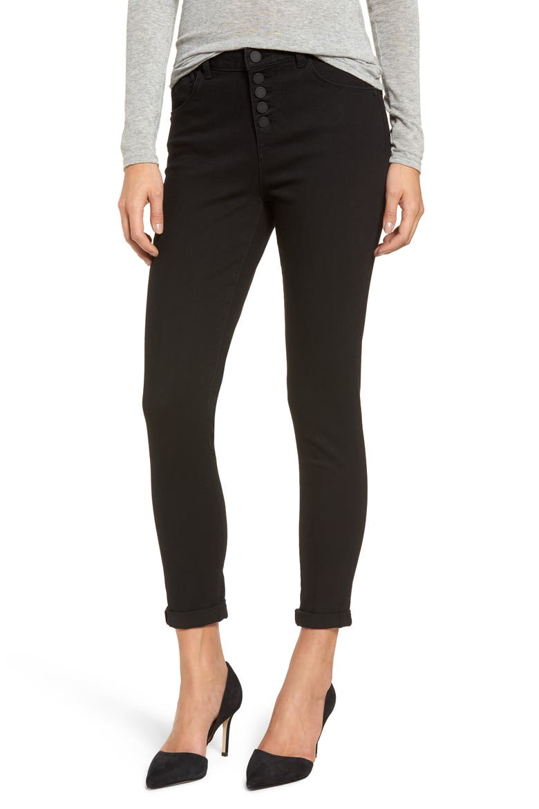 High Waist Button Fly Skinny Ankle Jeans (Nordstrom Exclusive), Main, color, BK- BLACK