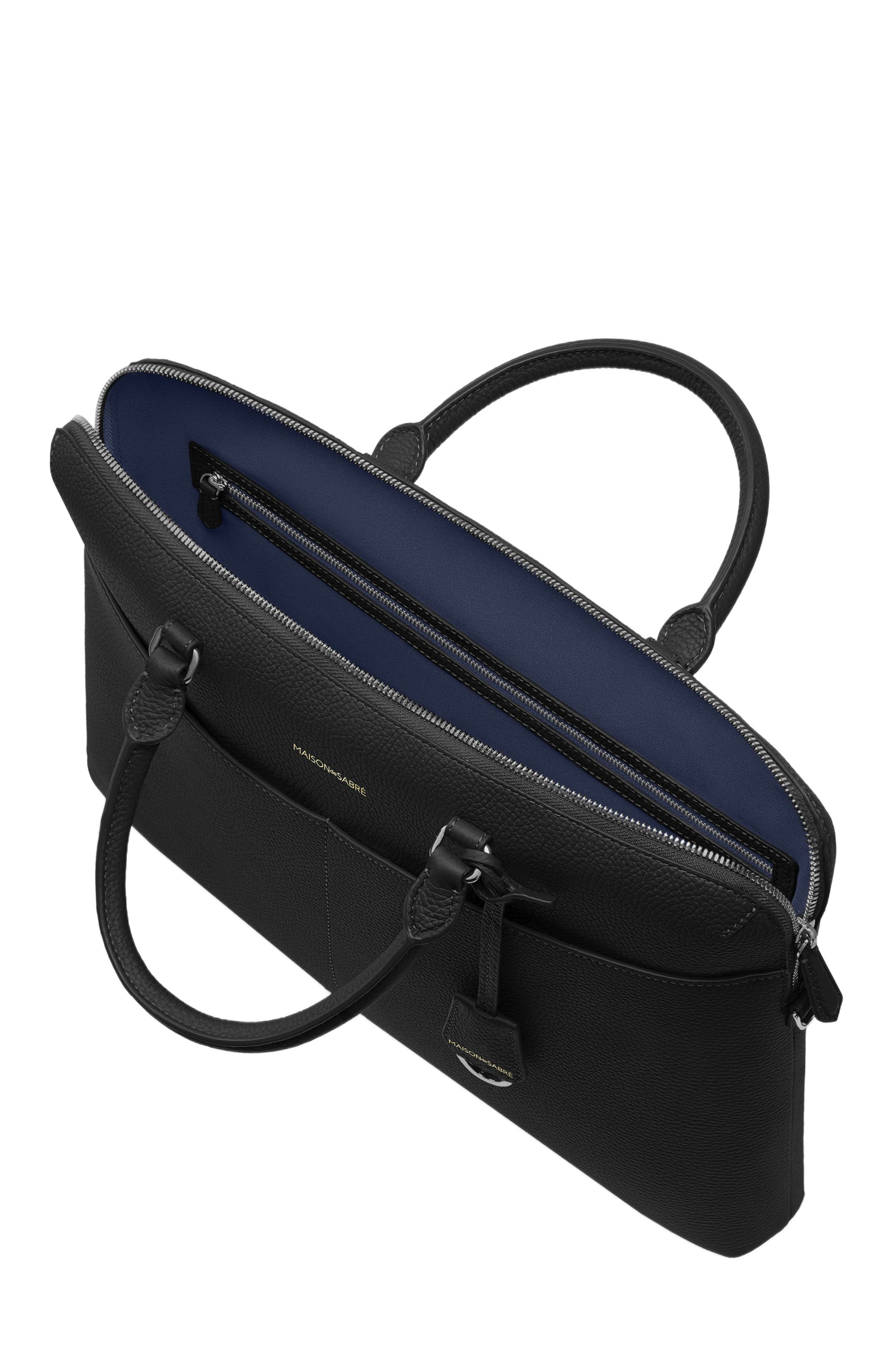 MAISON de SABRÉ Leather Laptop Bag, Alternate, color, Black Caviar