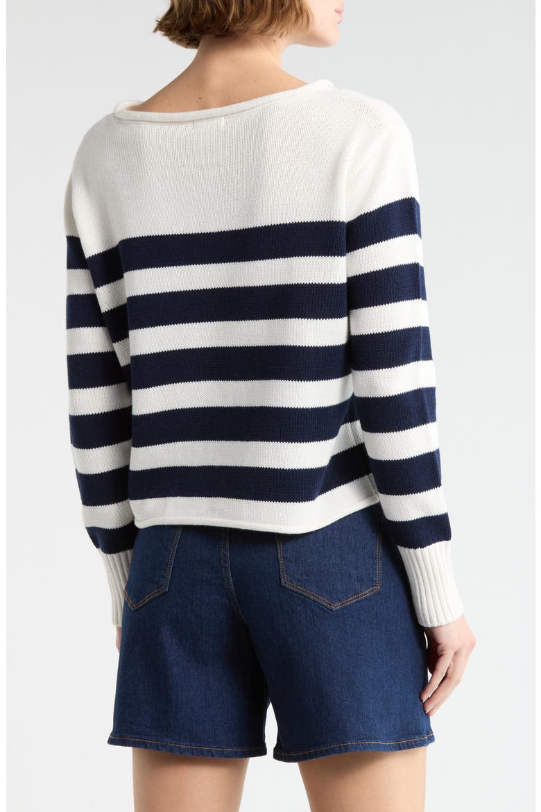 Stripe Boat Neck Sweater, Alternate, color, CREME/ NAVY