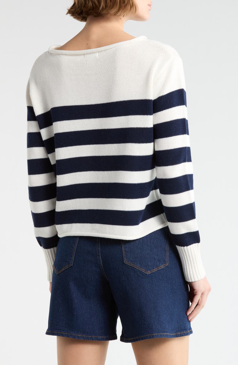 Vigoss Stripe Boat Neck Sweater, Alternate, color, Creme/ Navy