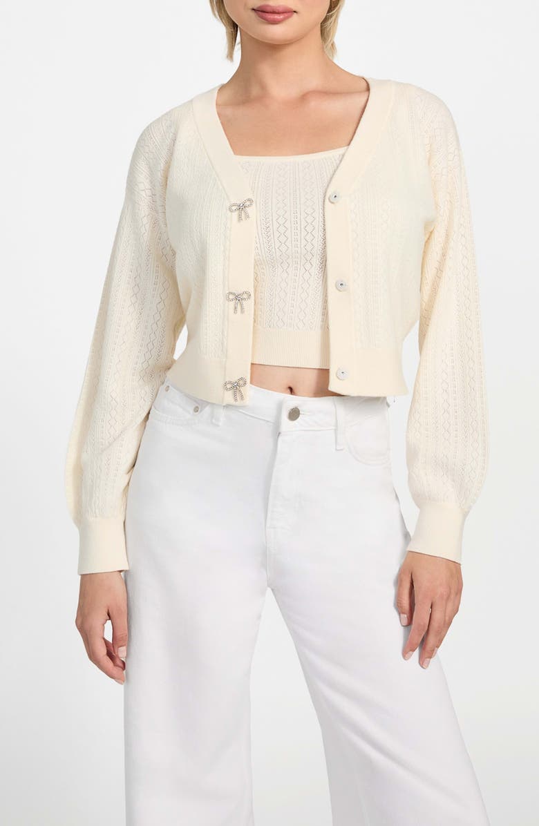 GUESS Lyla Pointelle Crop Cardigan, Main, color,