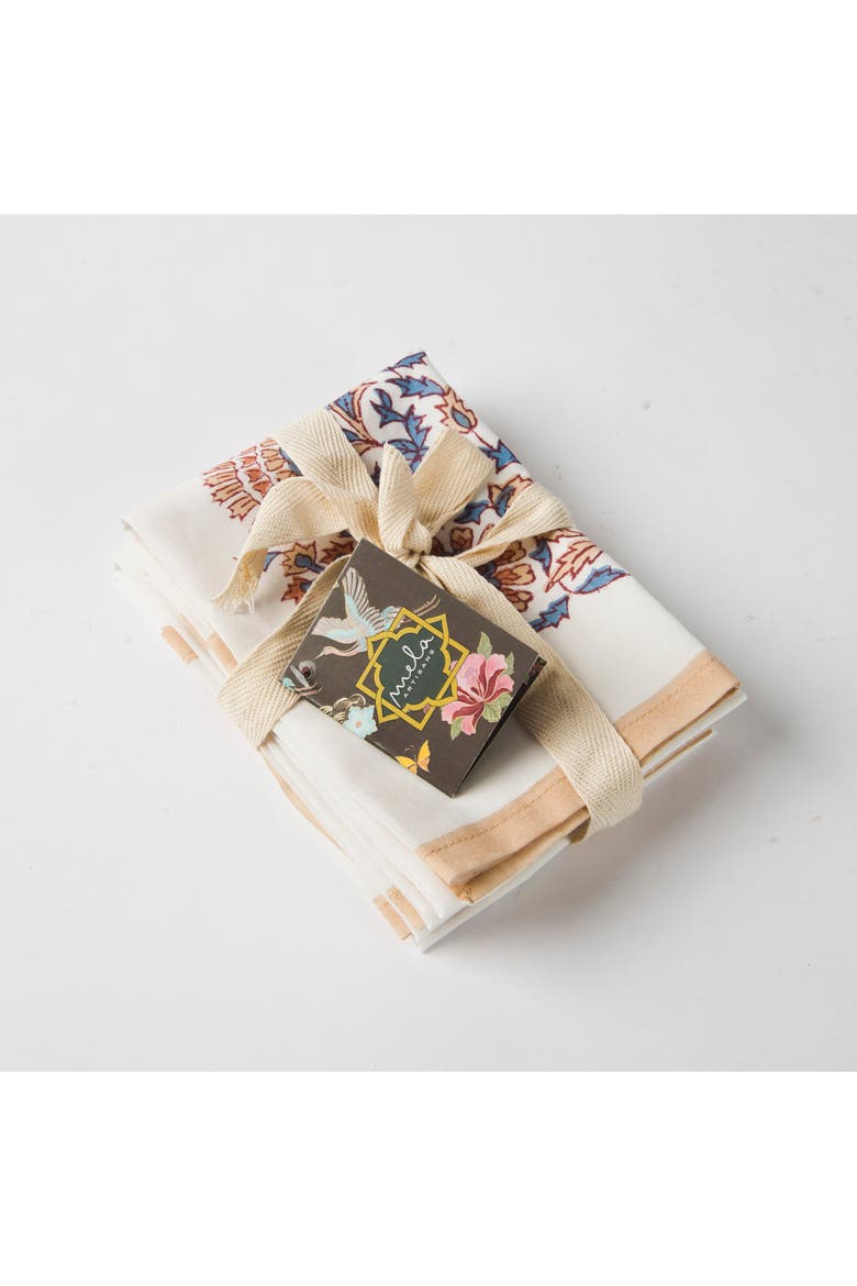 Saffra Hand Block Printed Napkins - Set of 4, Alternate, color, Saffra