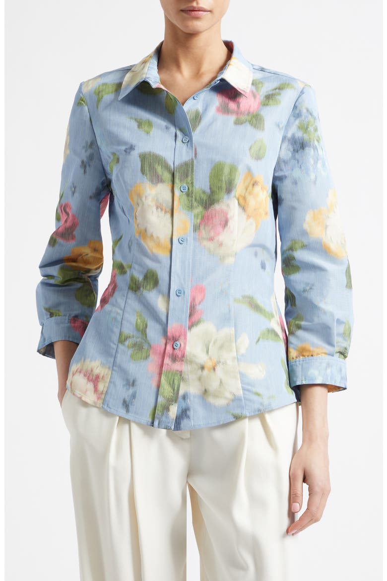 Ana Chiné Floral Print Button-Up Shirt, Main, color, CLOUDY BLUE MULTI