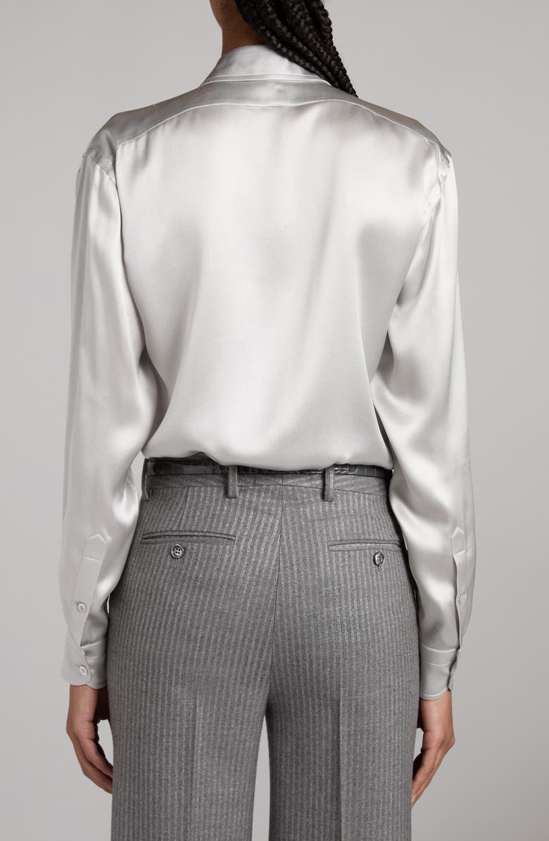 TOM FORD Pleated Silk Charmeuse Button-Up Shirt, Alternate, color, Ig018 Pale Grey