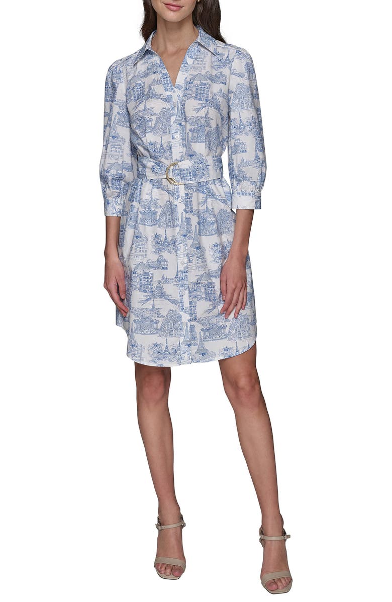 KARL LAGERFELD Landmark Print Cotton Shirtdress, Alternate, color, Soft White French Blue