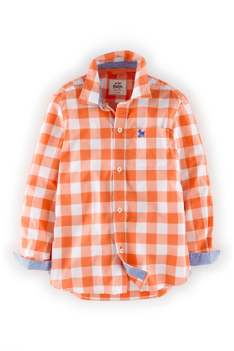 Woven Gingham Shirt, Main, color, ORANGE GINGHAM