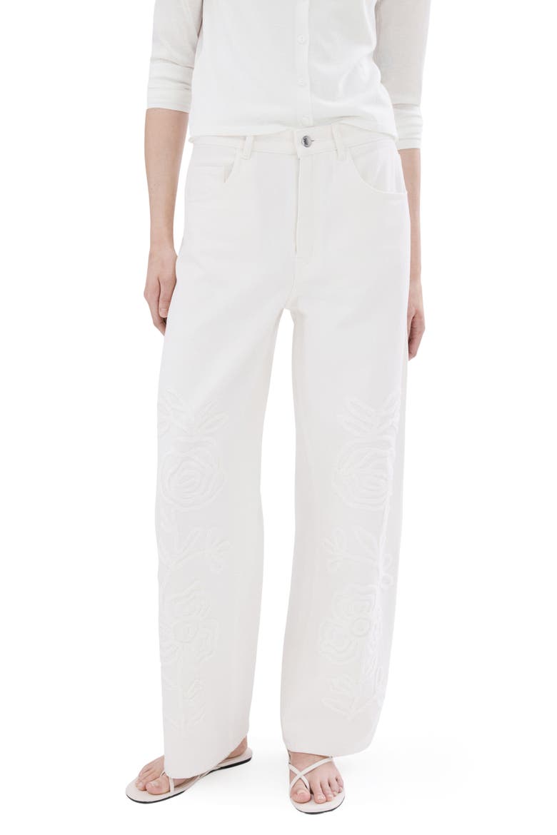 Floral Embroidered Wide Leg Jeans, Main, color, OFF WHITE