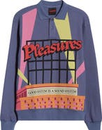 PLEASURES Spotlight Print Long Sleeve Cotton Waffle Knit Polo