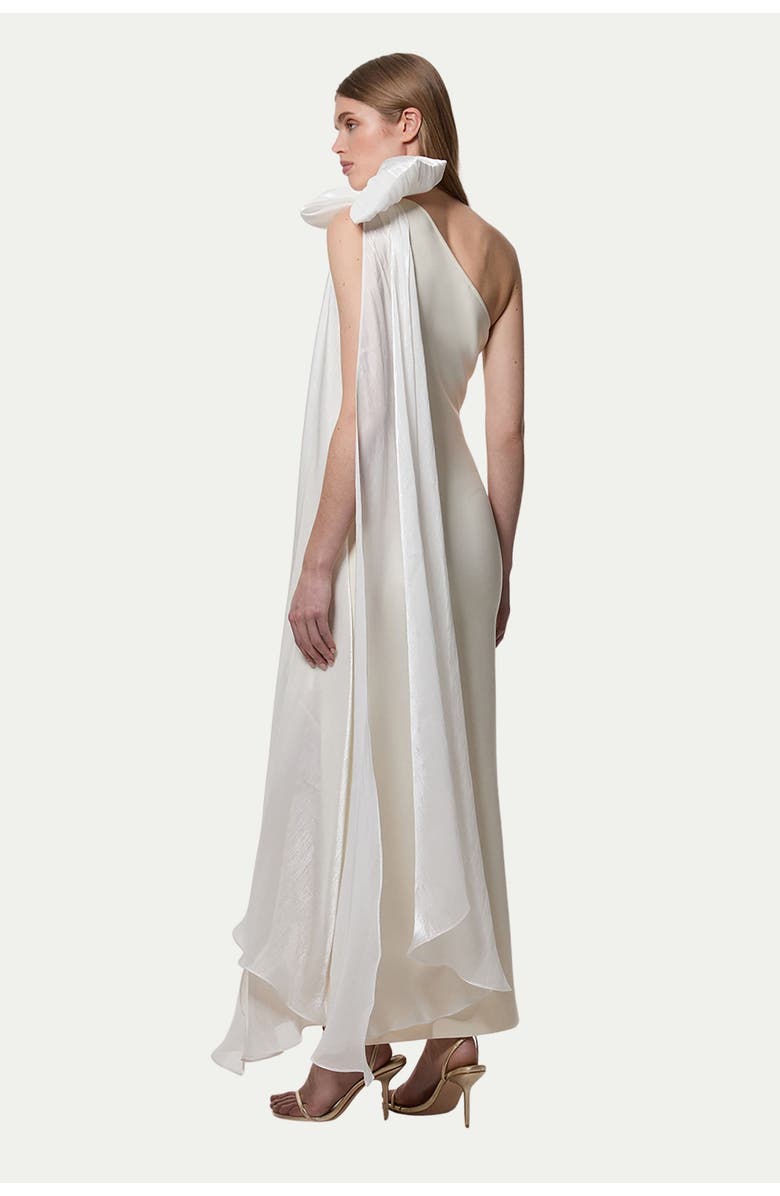 Karen Millen Shoulder Bow Cape Detail Maxi Dress, Alternate, color, Ivory