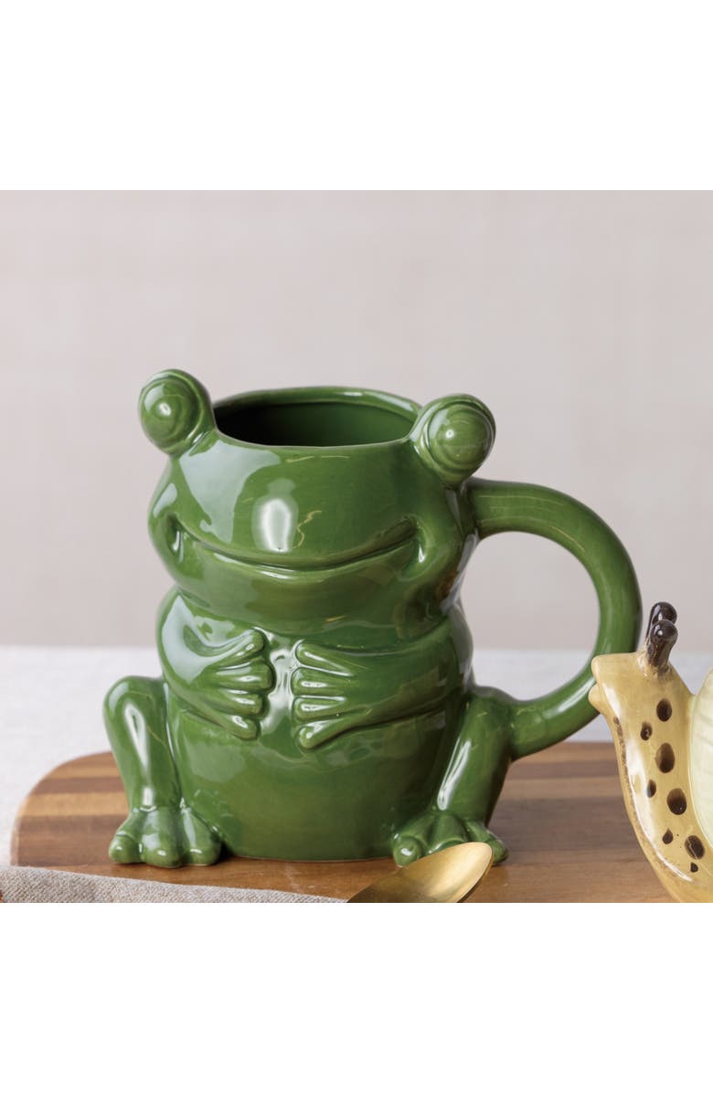 Transpac Ceramic Frog Shape Mug Green for Spring Serving and Entertaining, Alternate, color, Green