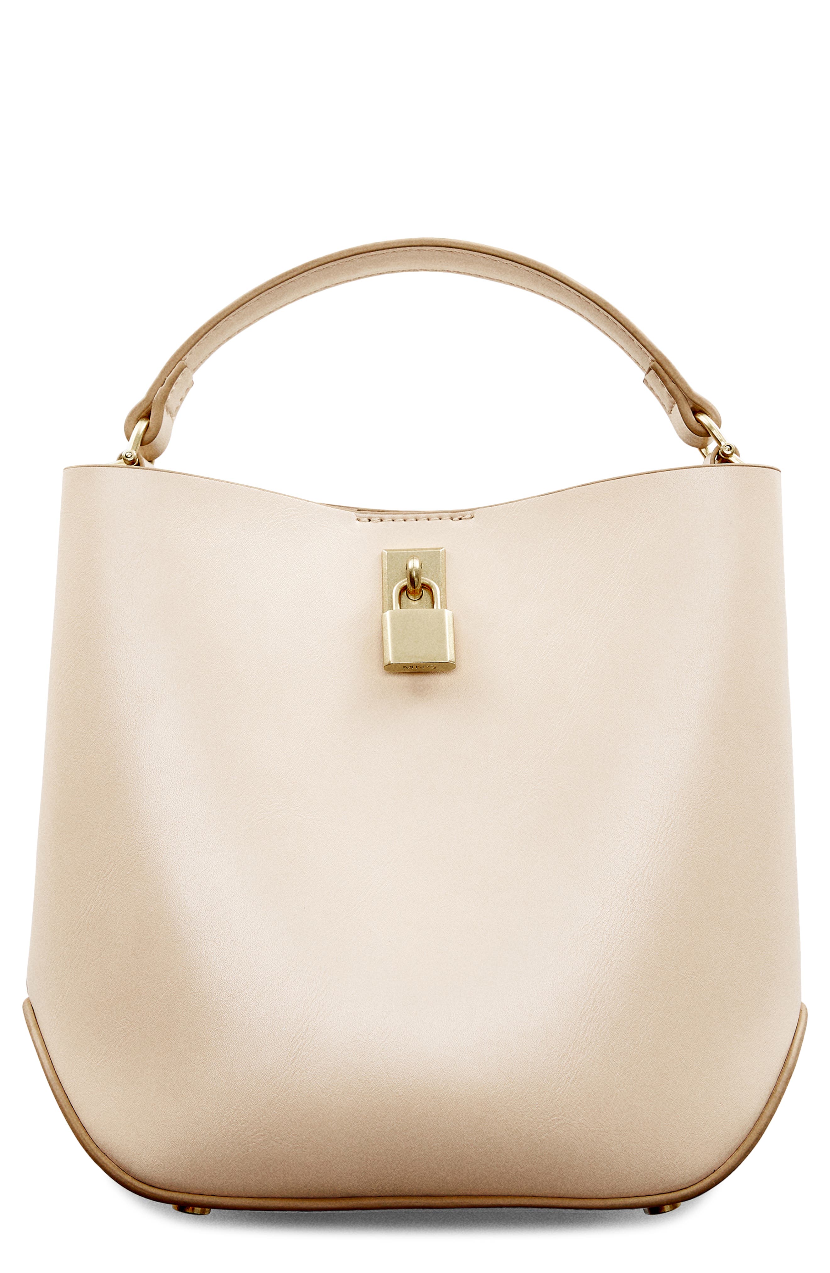 MANGO Mini Faux Leather Shopper Bag, Main, color, Off White