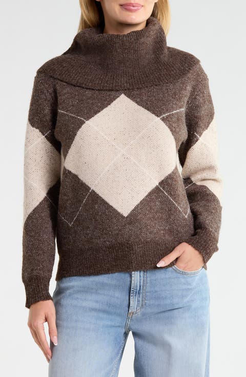 Exploded Argyle Cowl Neck Sweater