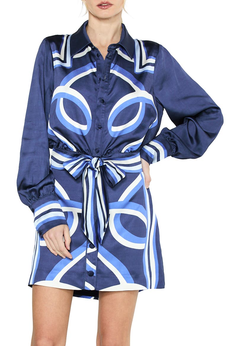 Zaria Printed Tie Waist Shirt, Alternate, color, BLUE MULTI