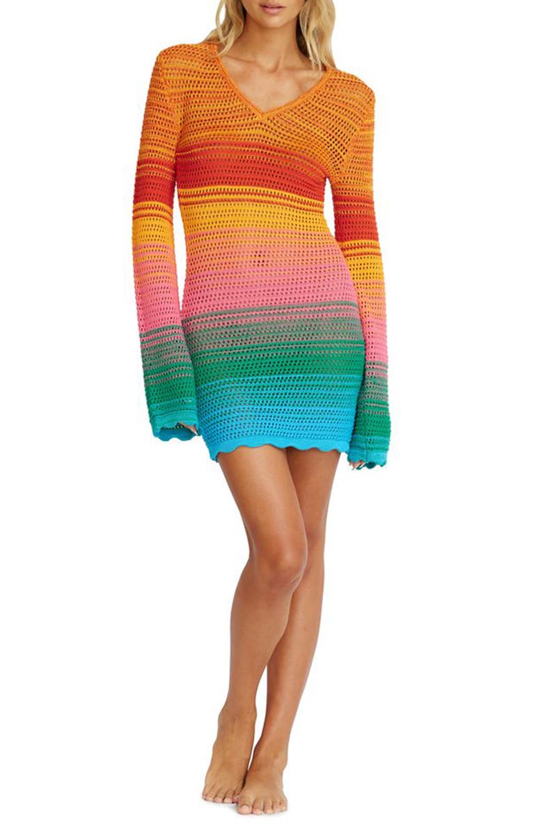 PQ SWIM Maeve Long Sleeve Cotton Cover-Up Tunic, Main, color, Tangerine