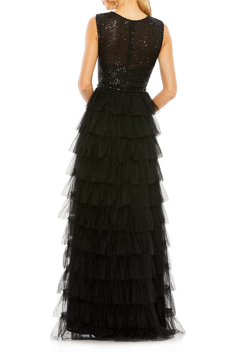 Ruffle Tiered Sequin High Neck Gown, Alternate, color, BLACK