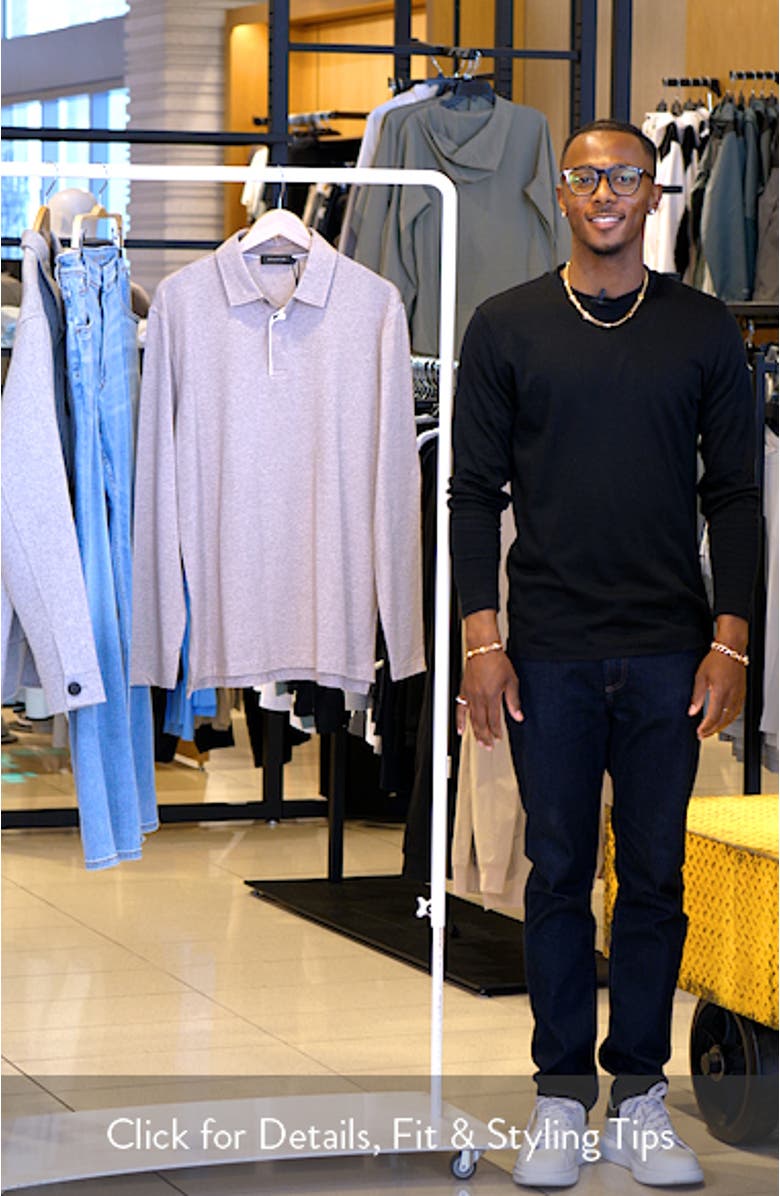 Long Sleeve Stretch Cotton Knit Polo, sales video thumbnail