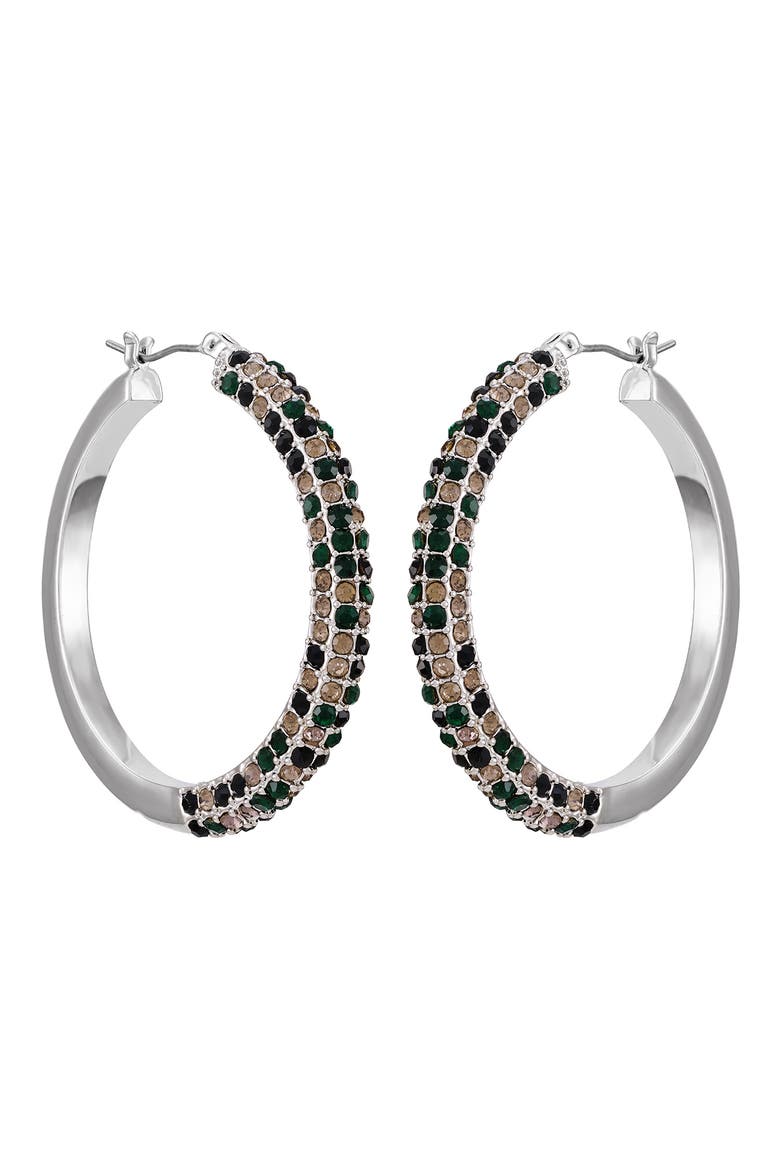 Pavé Hoop Earrings, Main, color, SILVER TONE