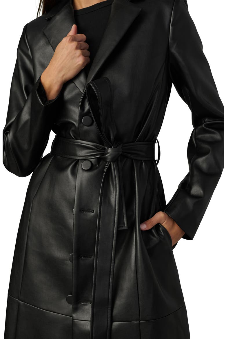 Faux Leather Trench Coat, Alternate, color, BLACK