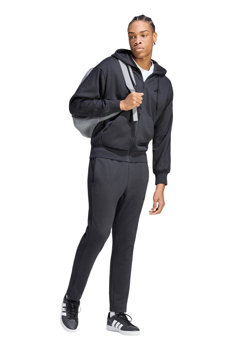 Essentials 3-Stripes Fleece Track Pants, Alternate, color, BLACK/ BLACK