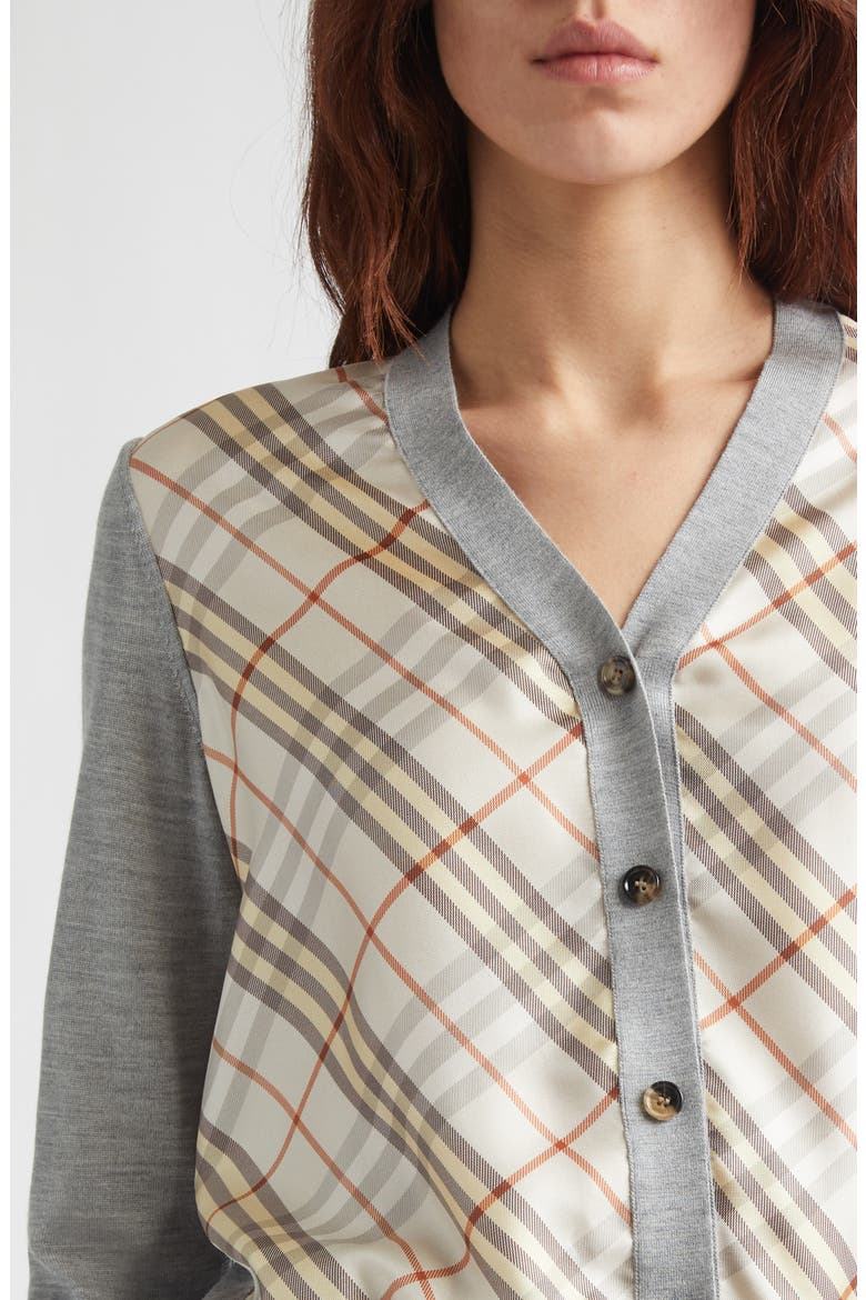 Sigourney Mixed Media Cardigan, Alternate, color, PEBBLE BEIGE CHECK