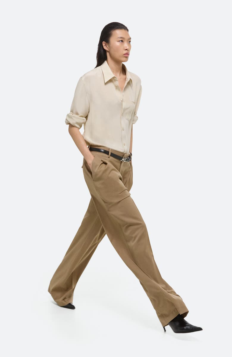 Helmut Lang Bomber Crinkle Long Sleeve Silk Shirt, Alternate, color, Oat