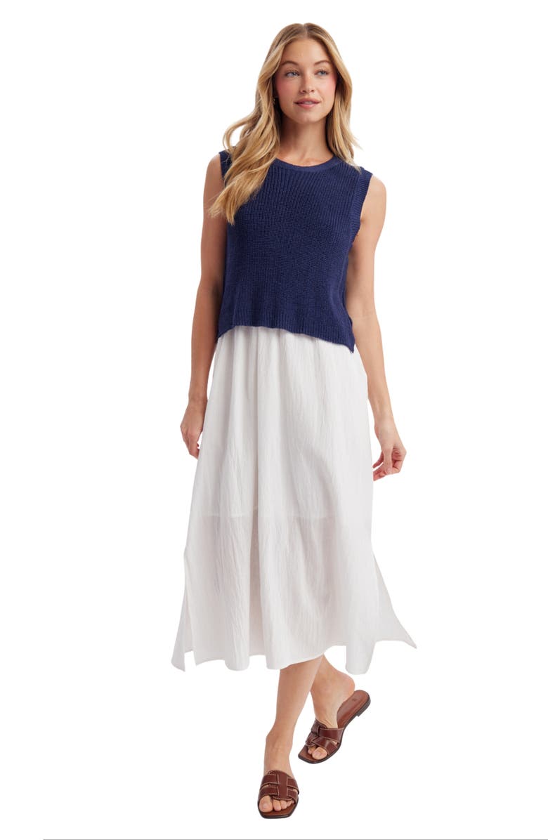 WISHLIST Mixed Media Midi Dress, Alternate, color, Navy/ Cream