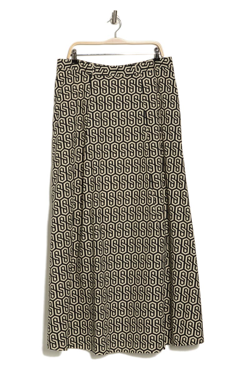Abigail Stretch Poplin Midi Skirt, Alternate, color, BLACK/ TAUPE