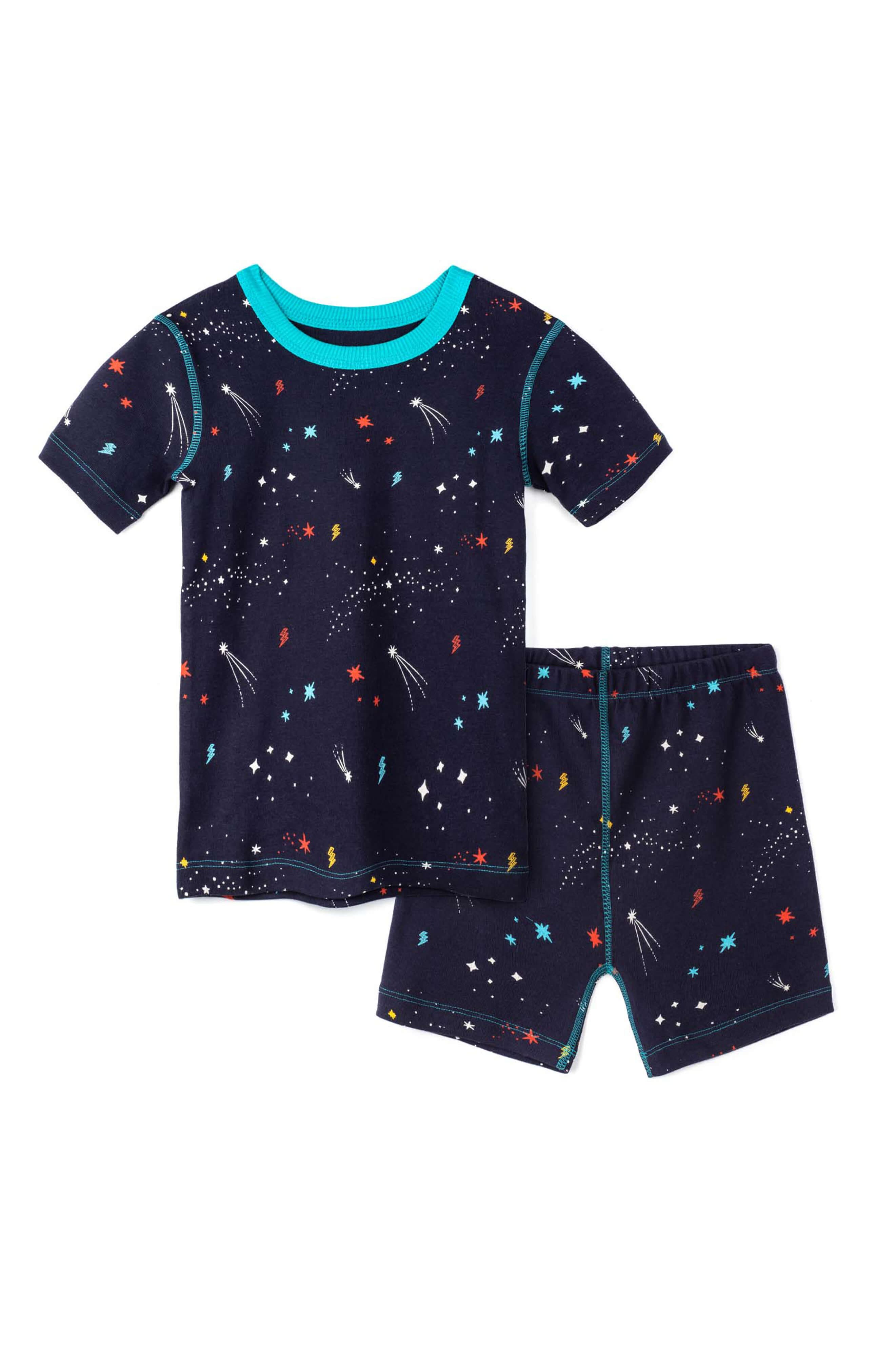 Mightly 100% Organic Cotton Print Shortie Snug Fit Kids Pajamas in Galaxy 