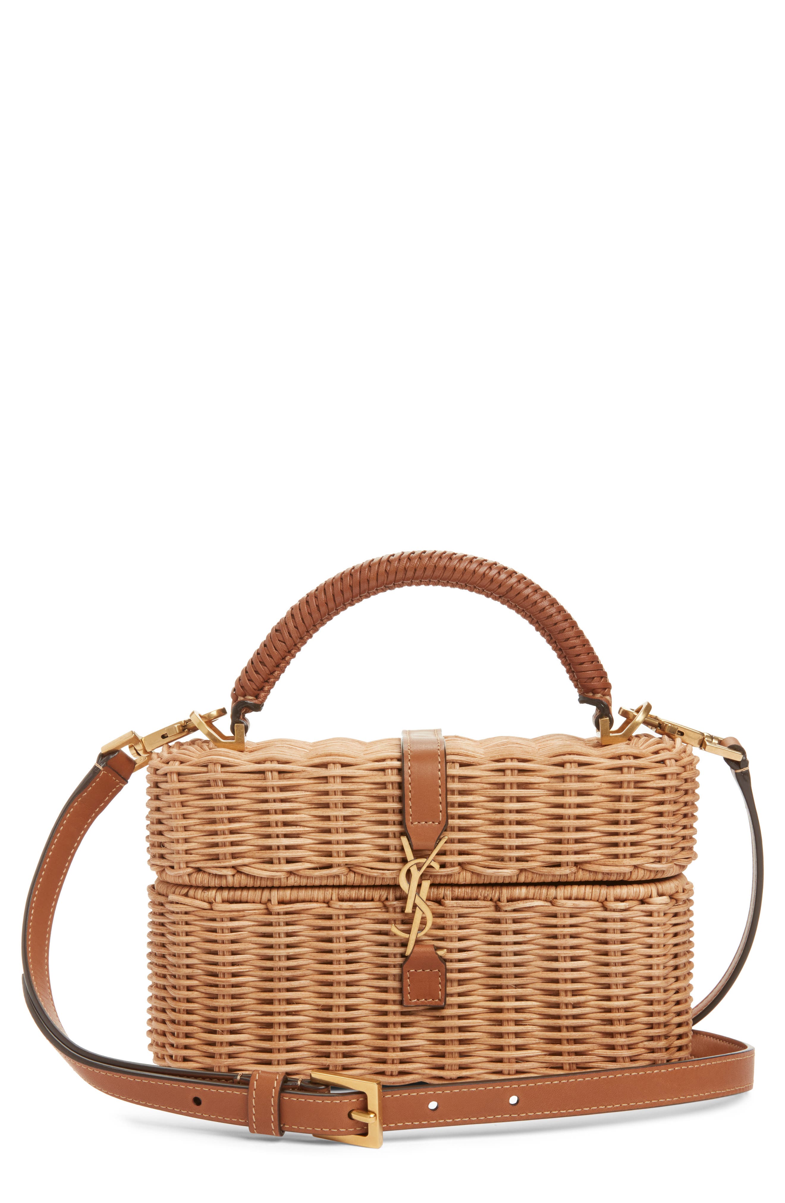 Saint Laurent Gaby Wicker Vanity Bag, Main, color, Naturel/ Brick