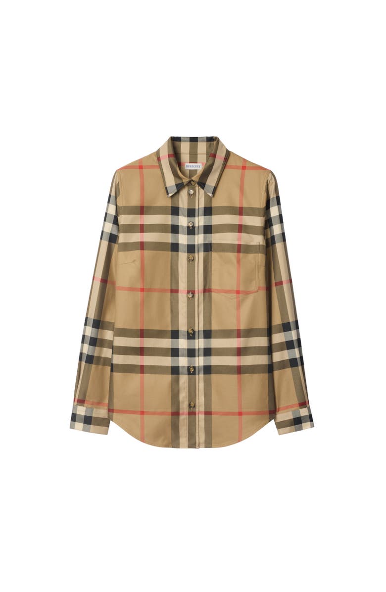 Burberry Slim Fit Check Cotton Shirt, Alternate, color, Archive Beige