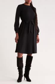 GO COUTURE Long Sleeve Tie Waist Dress