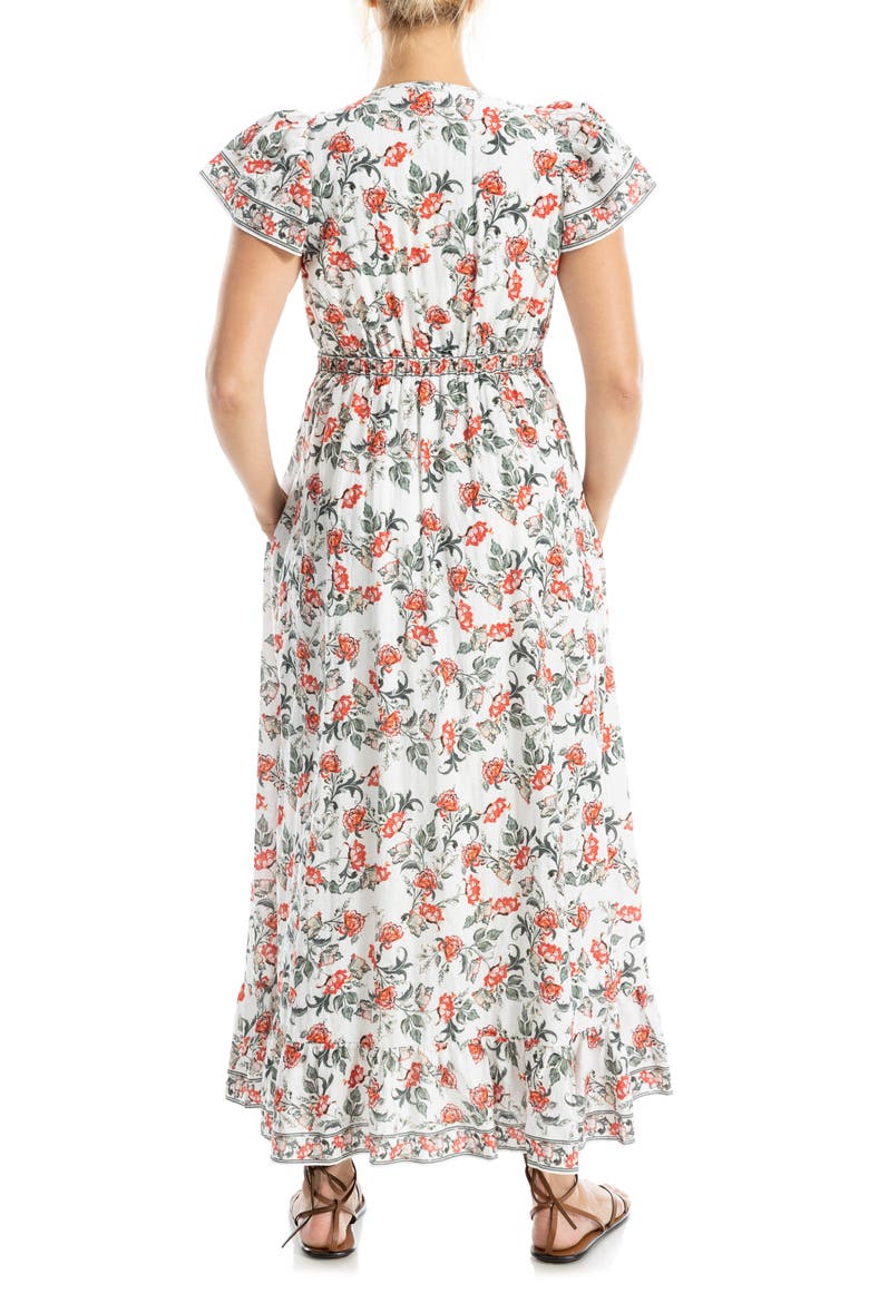 Floral Flutter Sleeve Maxi Dress, Alternate, color, CRMRDPBL-CREAM/RED PASSION BLOOMS