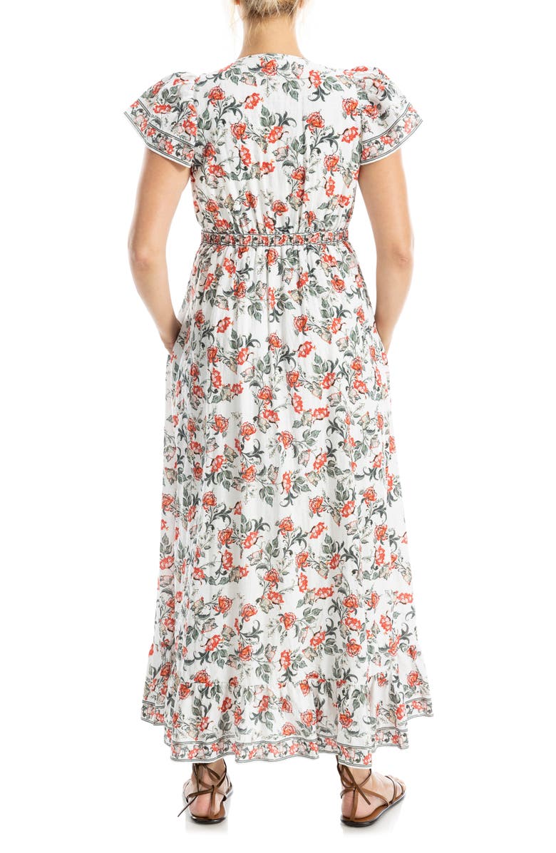 MAX STUDIO Floral Flutter Sleeve Maxi Dress, Alternate, color, Cream/ Red Passion Blooms