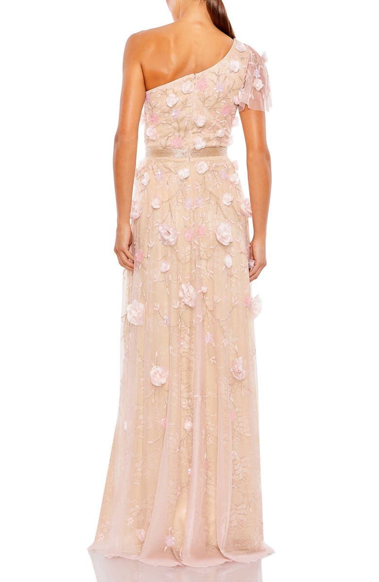 Mac Duggal Floral Embellished One Shoulder A Line Gown, Alternate, color, Blush Gold