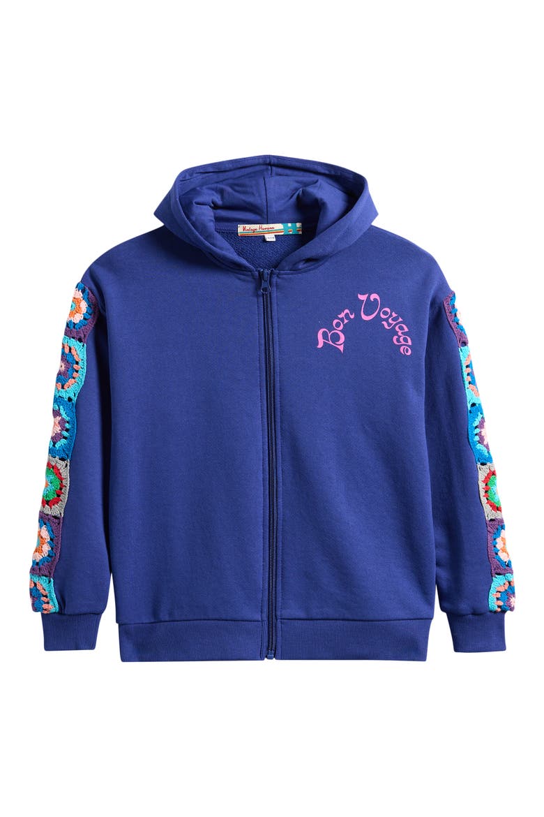 Kids' Crop Crochet Zip-Up Hoodie, Main, color, NAVY