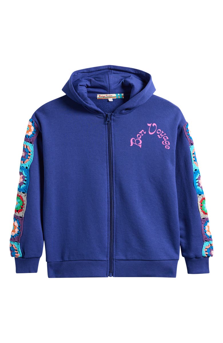 Vintage Havana Kids' Crop Crochet Zip-Up Hoodie, Main, color, Navy