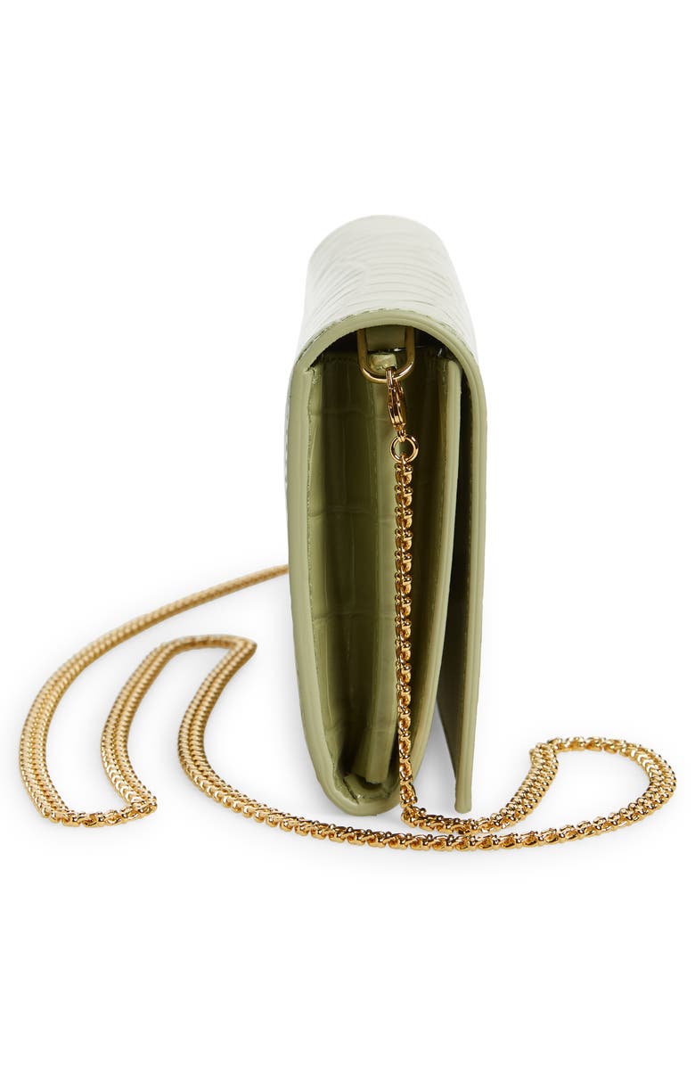 McQueen Skull Croc Embossed Leather Wallet on a Chain, Alternate, color, 