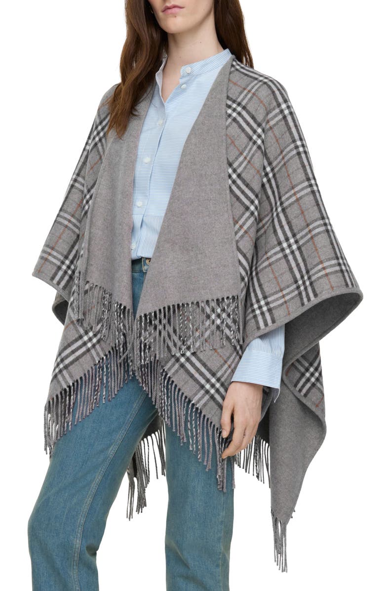 Burberry Check Wool Reversible Cape, Alternate, color, Grey